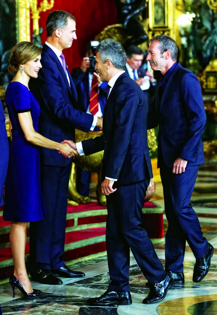 King Felipe VI of Spain and Queen Letizia with Judge Fernando Grande Marlaska attending a reception at Royal Palace during the known as Dia de la Hispanidad, Spain's National Day, in Madrid, on Monday 12 October, 2015