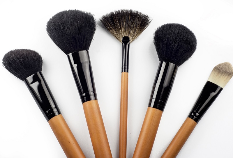 Professional make-up brush. collection of brushes on white background