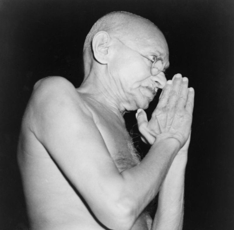 Mahatma Gandhi (1869-1948) in 1946, the year of violence between Moslems and Hindus, that ultimately forced Gandhi to accept the partition of subcontinent into Pakistan and India.