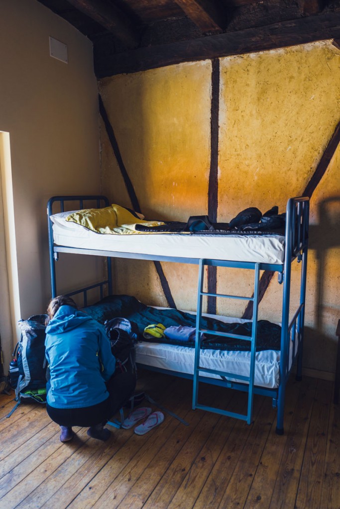 Pilgrim in a shelter on the Camino de Santiago, Spain