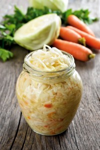 Sauerkraut in jar, close up view